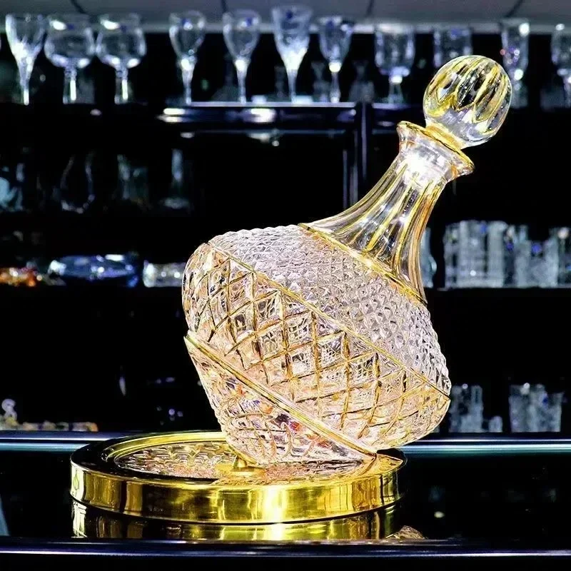 Decantador rotativo de cristal high-end, copo de vinho luxuoso, ouro desenho, Gyro Decanter, 1100ml