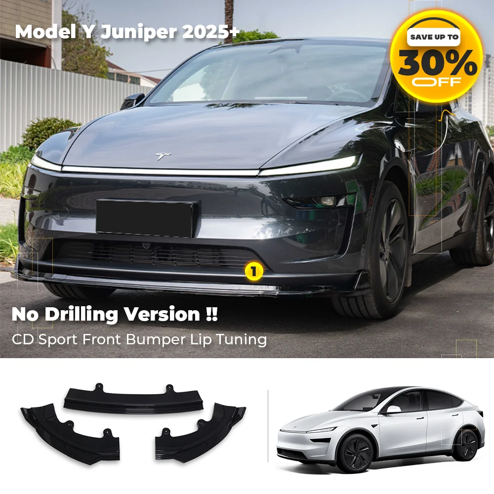 

Glossy Black Front Lip Spoiler & Front Bumper Lip Kit for Tesla Model Y Juniper 2025+ - CD Sport Body Kits Styling Accessories
