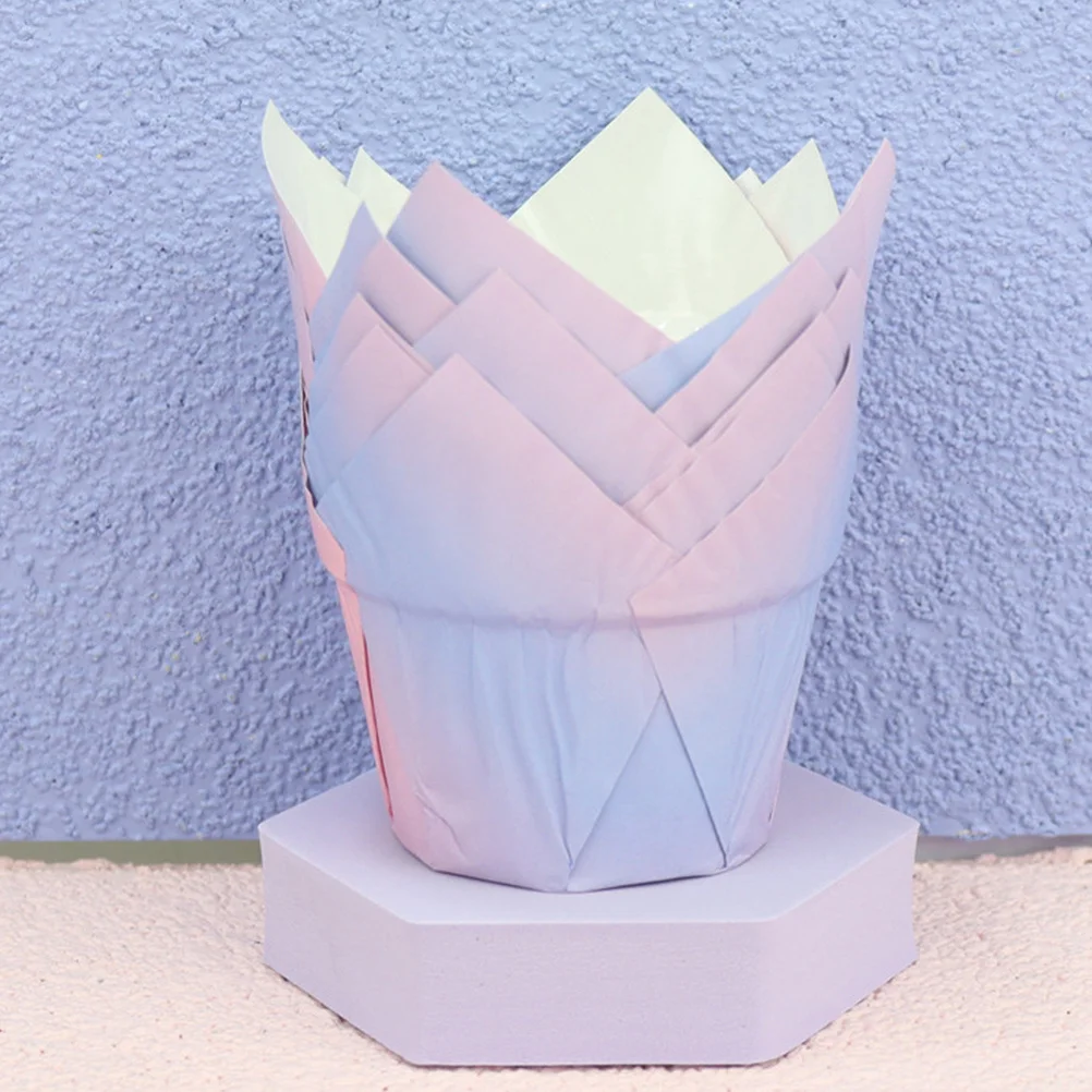 

50Pcs Cake Packaging Box Tulip Cupcake Liners Oil Resistant Baking Paper Cups for Wedding Shower Tulip Cupcake Liners