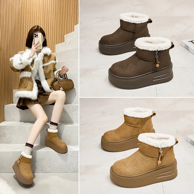 

Women Thick Soled Warm Short Boots Thick Snow Boots, Outdoor Casual Cotton Shoes High Top Flat Top Fashionable Women Boots