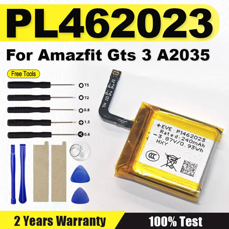 New 240mAh PL462023 Polymer Li-Ion Battery Cell For Amazfit Gts 3 A2035 Smart Sports Watch + Free Tools