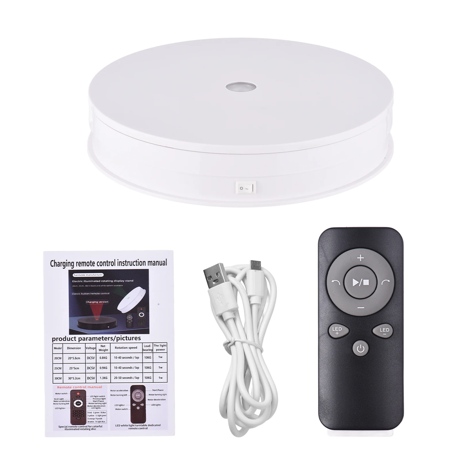 

Моторизованная вращающаяся витрина 25 см/10 дюймов со светодиодной подсветкой на 360 градусов ° Вращающийся электрический поворотный стол для демонстрации продуктов