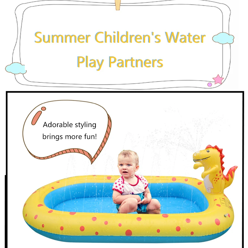 Piscina inflable con pulverizador para niños, almohadilla de juego con aspersor de dinosaurio para exteriores, bañera para bebés