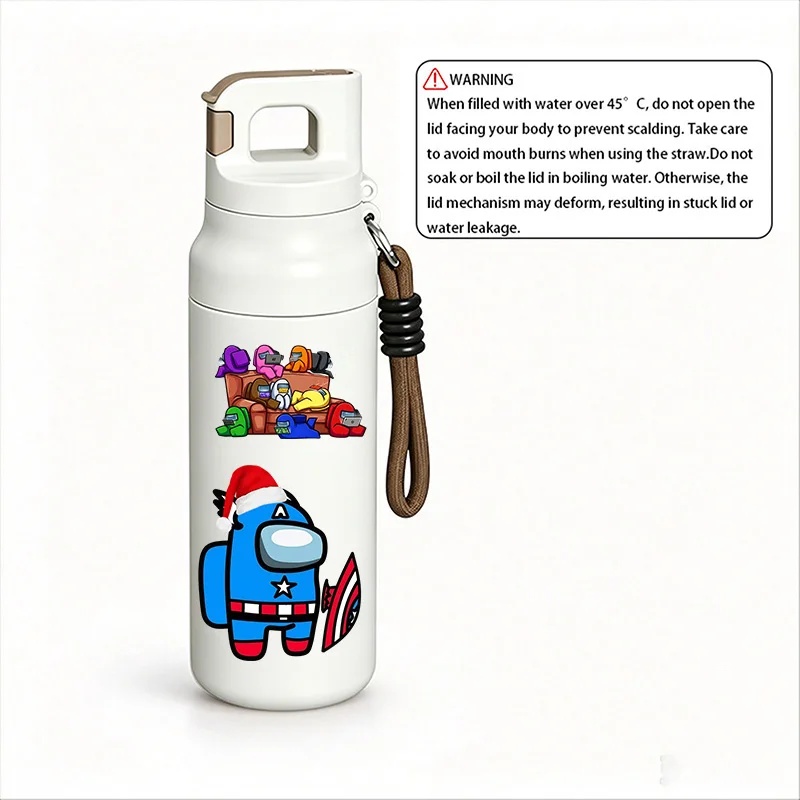 Among Us 580ml Dual-Drink Water Bottle, Portable Sport Cup with Carry Strap, Leak-Proof, Christmas Gift for Game Fans