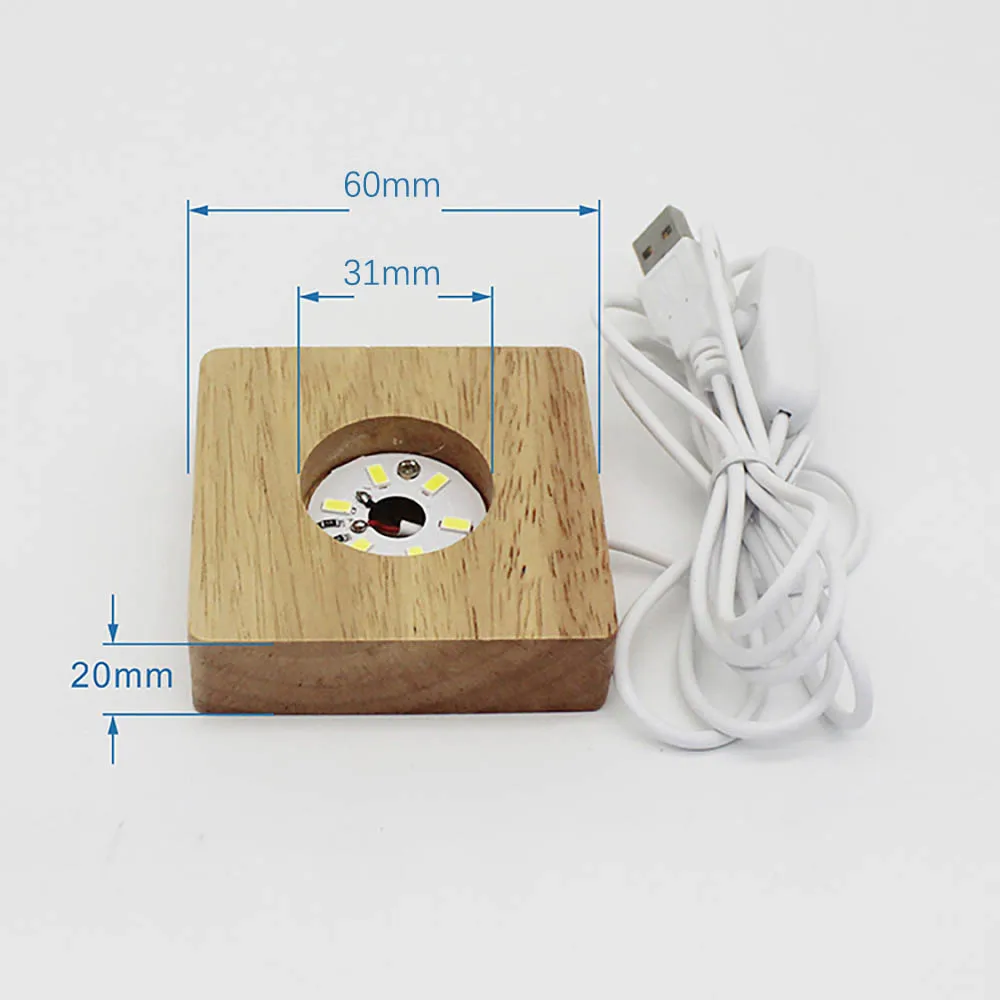 6CM Led Solid Wood Lamp Square Night Light Usb Display Lamps Holder Diy Lights Holder Desktop Ornaments Decorative Lamp