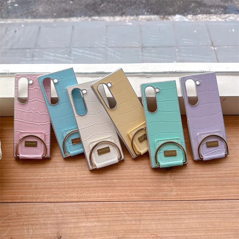 Mode Candy Farbe Leder Telefon Fall Für Samsung Galaxy Z Fold 7 6 5 4 3 Fold6 Fold5 ZFold7 Abdeckung mit Ring Fällen Nette Funda