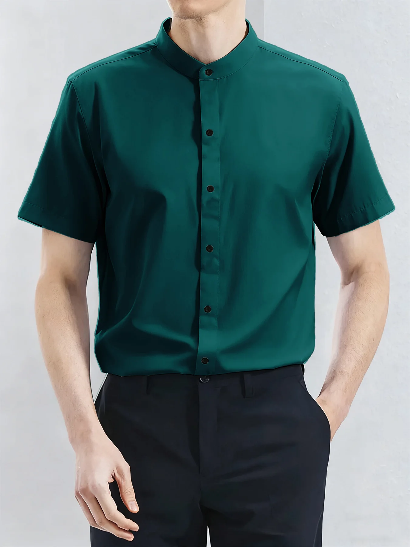 

Рубашка с коротким рукавом и воротником-стойкой, высококачественная летняя тонкая деловая повседневная мужская рубашка с коротким рукавом