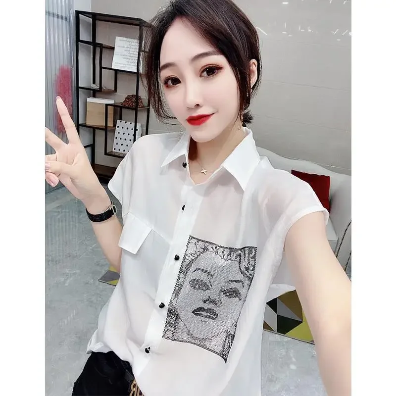 Korean Blouse Casual Graphic Women\'s T-shirt Summer Clothes Aesthetic Short Sleeve Pulover Fashion Midi Striped Tops Loose Shirt