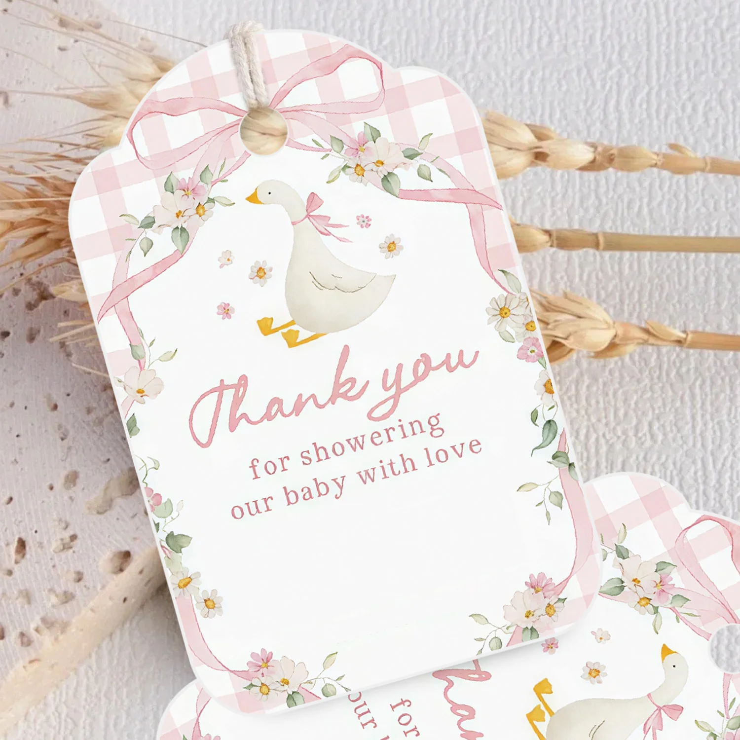 50pcs/set Floral Goose Paper Tag Pink Silly Goose Hanging Labels for Wedding Happy Birthday Party Decoration DIY Gifts Packaging