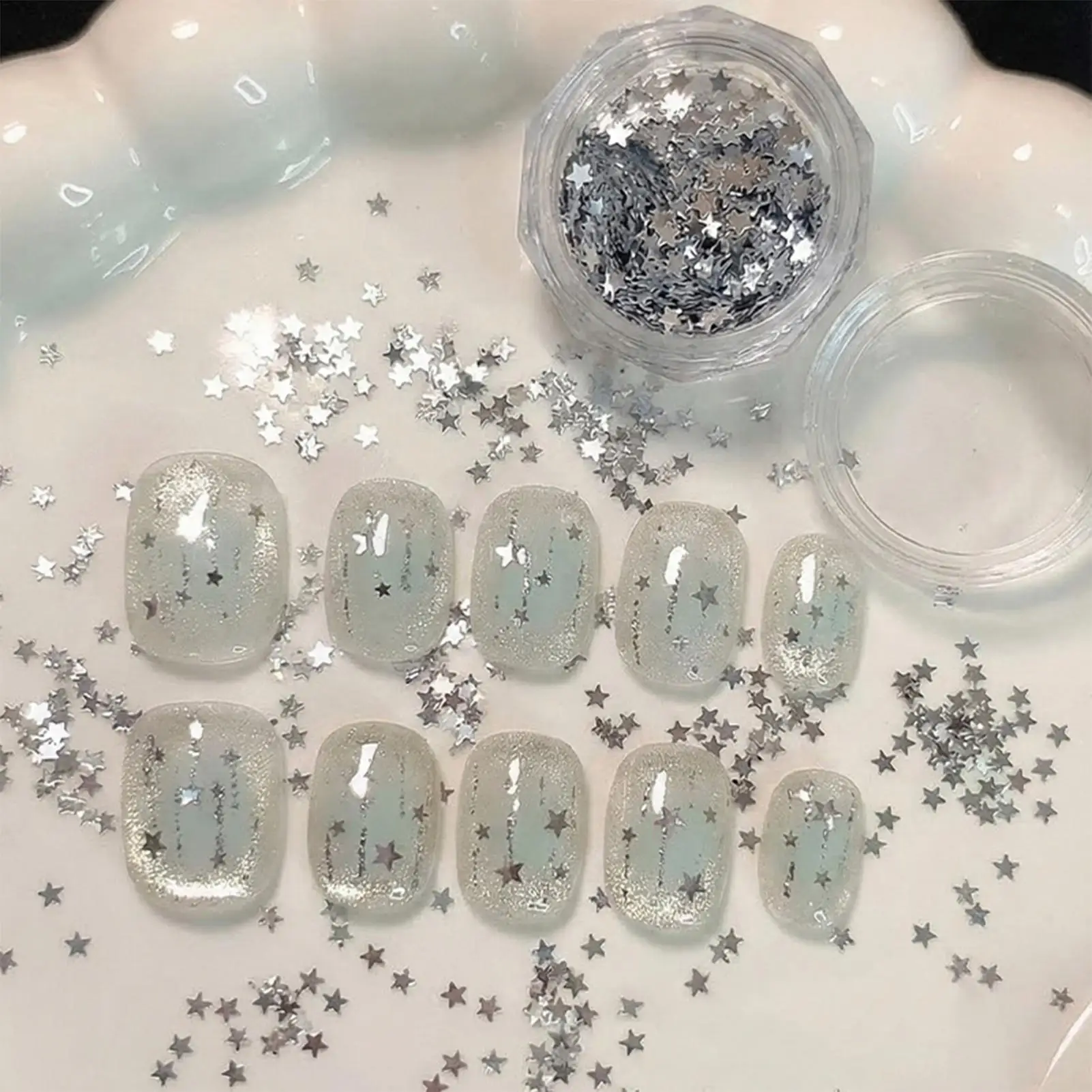 Nail Sequins Dazzling Sparkly Wearable Mixed Sequins Decoration Nail Charms Stars for Crafts Makeup Beauty Salon Spa Home Party