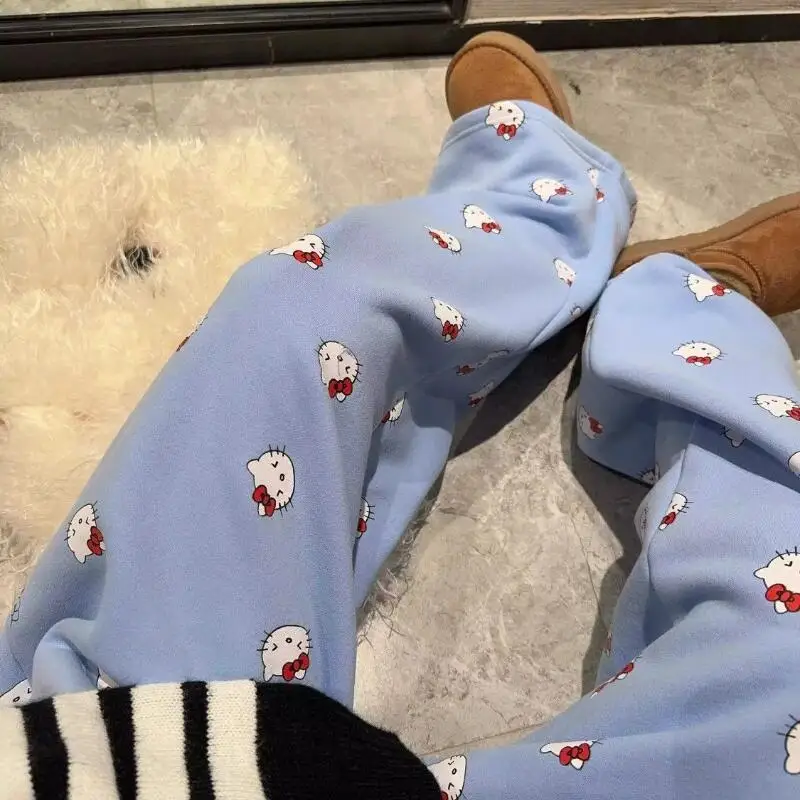 

Sanrios, зимние пижамные штаны, брюки Hello Kitty для девочек, теплая, милая, повседневная, удобная, креативная домашняя одежда, подарок для подруги