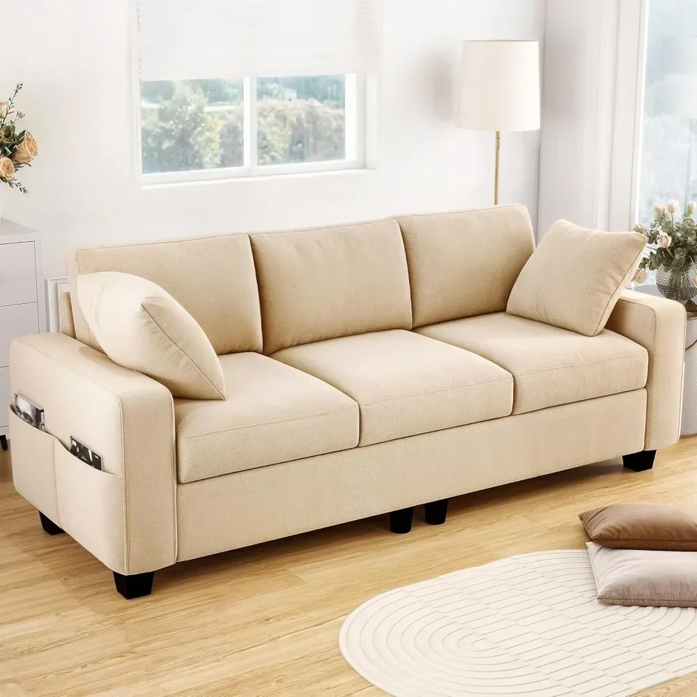 

60" Sofa, Comfy Upholstered Sofa Couch with Extra Deep Seats, Modern 2-Seater Couch Sleeper with Side Pocket, Loveseat