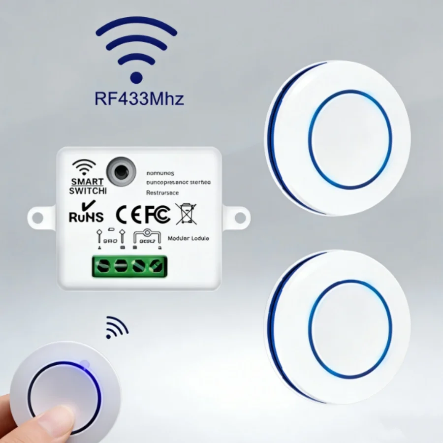 Wireless Relay Receiver RF433MHz Remote Control Light Switch 10A 220V 110V Mini Round Button Wall Panel Switch For LED Lamp