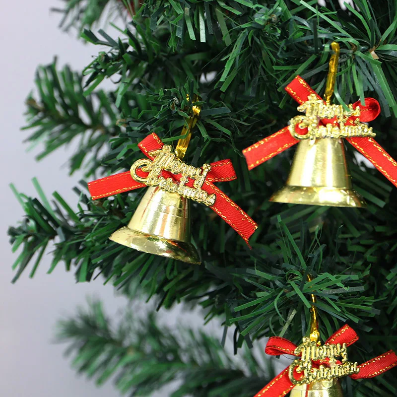 (6pcs/pack)4cm Plastic Golden Bell Christmas Tree Hanging Decorations For New Year Celebrations Christmas Bells Decoration DIY