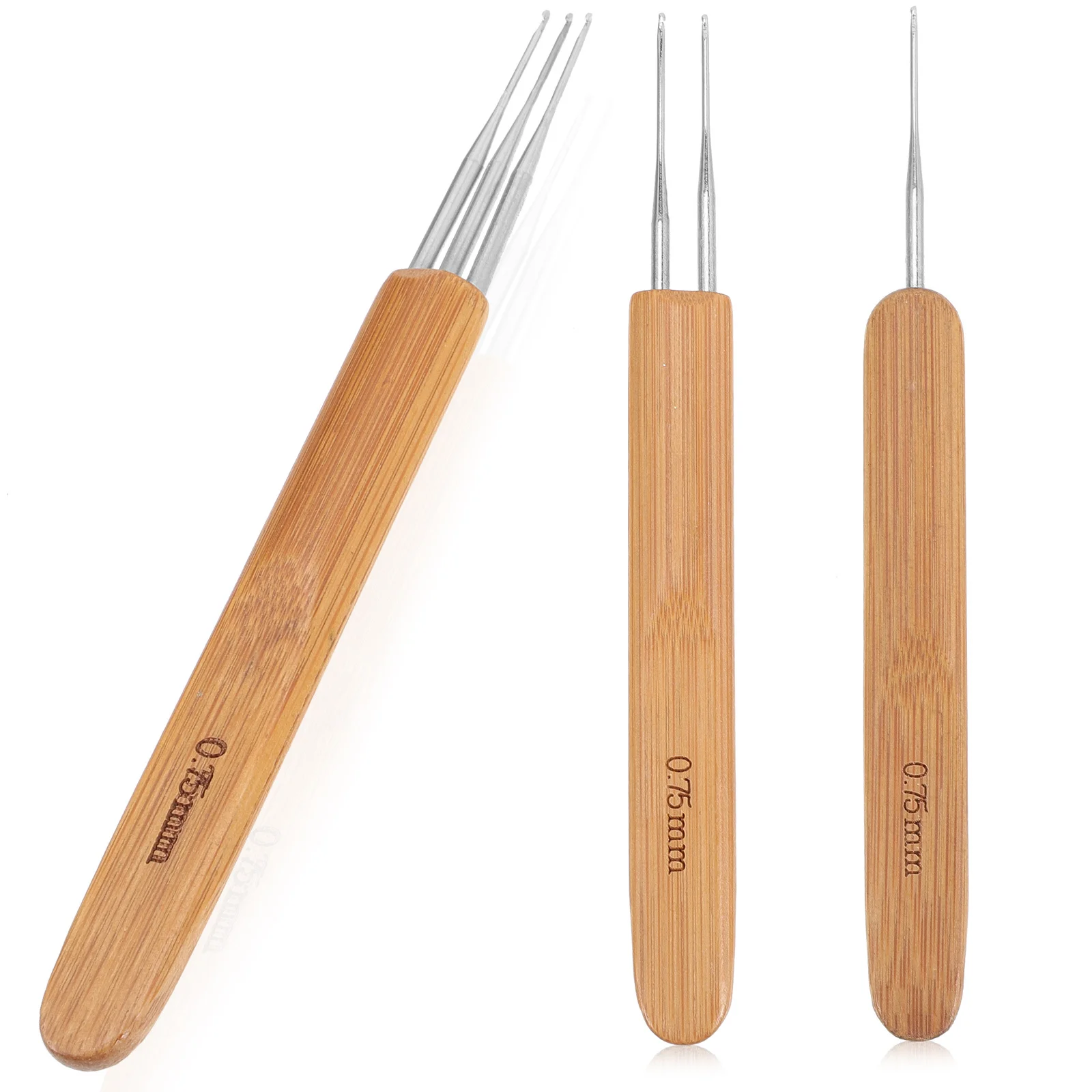 

3pcs Bamboo Crochet Hooks Portable Lightweight For Dreadlocks Hair Weaving Multi-Use Braiding Tools Kit Sock Blockers For