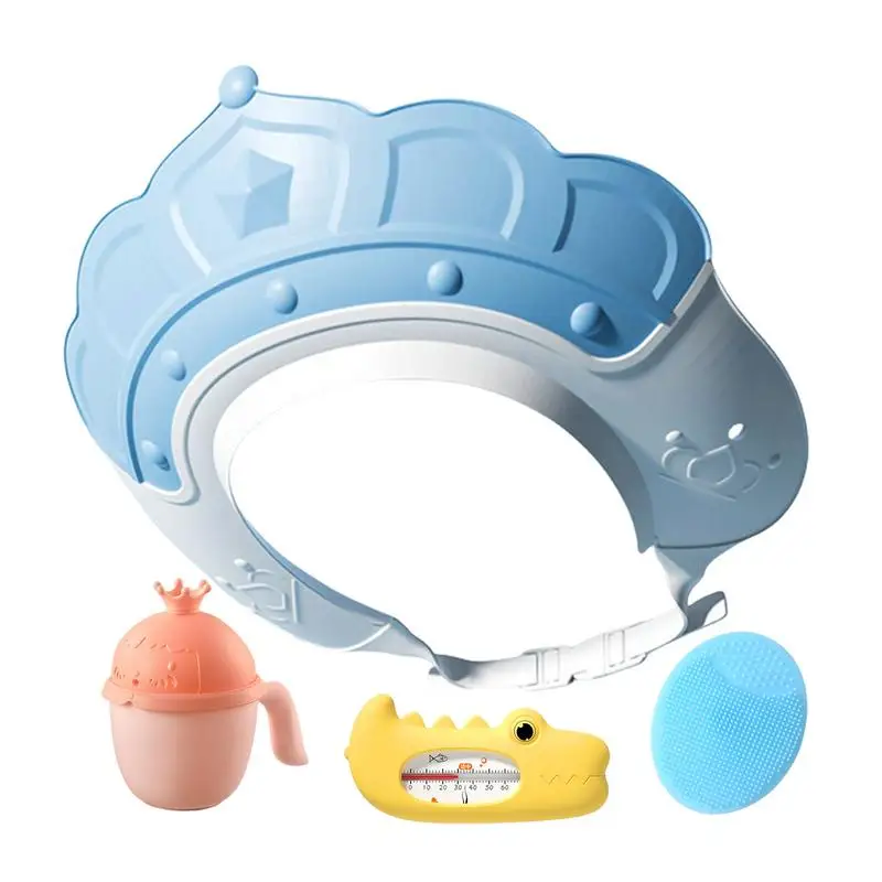 Shampoo Hat For Children Bath Head Cap Visor With Water Temperature Gauge And Shampoo Cup Shampoo Cap With Shampoo Brush Protect