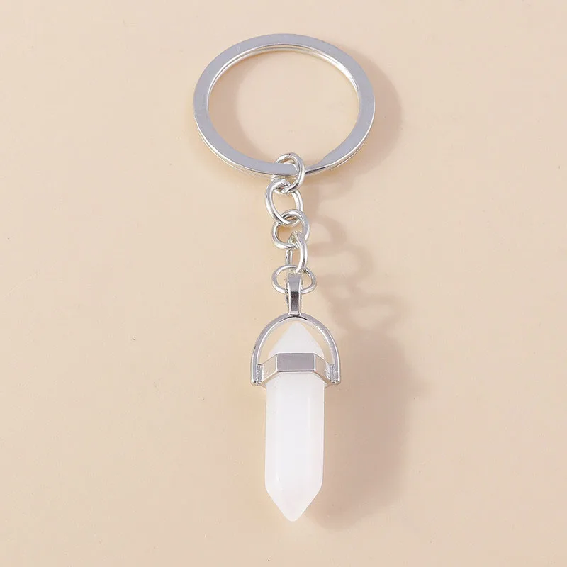 Aihua Neue Bunte Natürliche Sechseckige Kristallstein-Schlüsselanhänger Kugelförmiger Quarz-Kristall-Schlüsselring für Damen Handtaschen-Deko – Detail 6