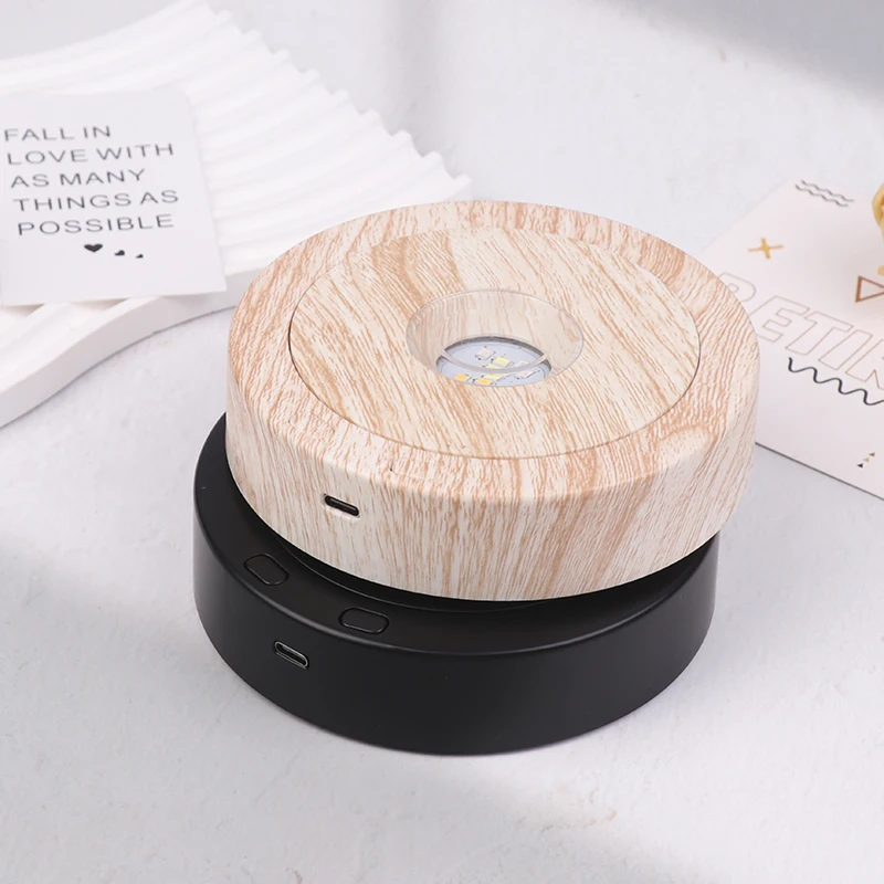 Rotating Display Stand For Crystal Glass Art Speed Adjustable Revolving Platform 4.5" 7 Light Modes LED Rotating Display Stand~