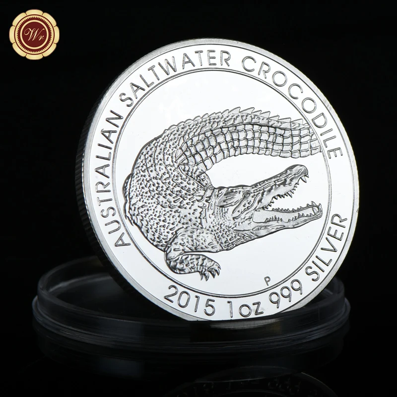 Silver Plated Australia Animal Silver Coins 2015 Saltwater Crocodile Elizabeth II Challenge Coins Souvenir Gift for Collection