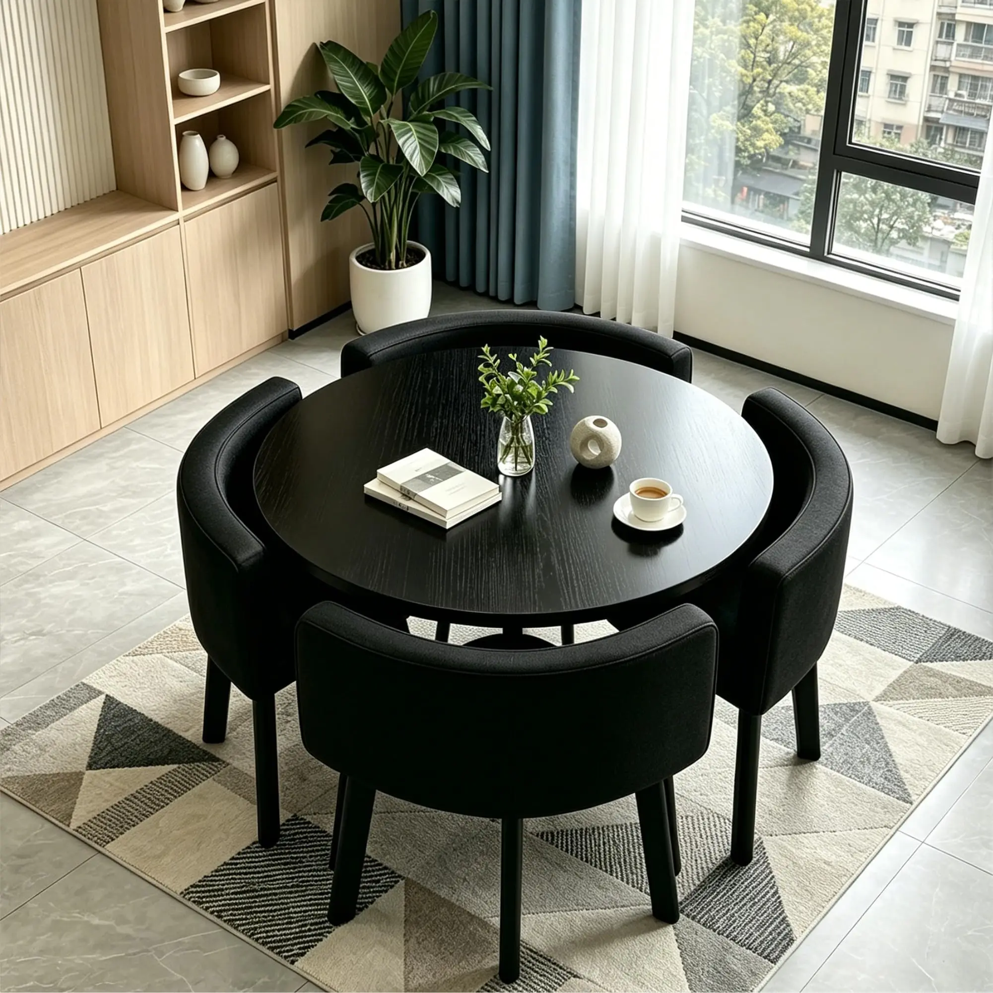 Office Conference Reception Room Table Business Coffee Table Set w/ 4 Chair, Space-Saving Furniture Small Meeting Room