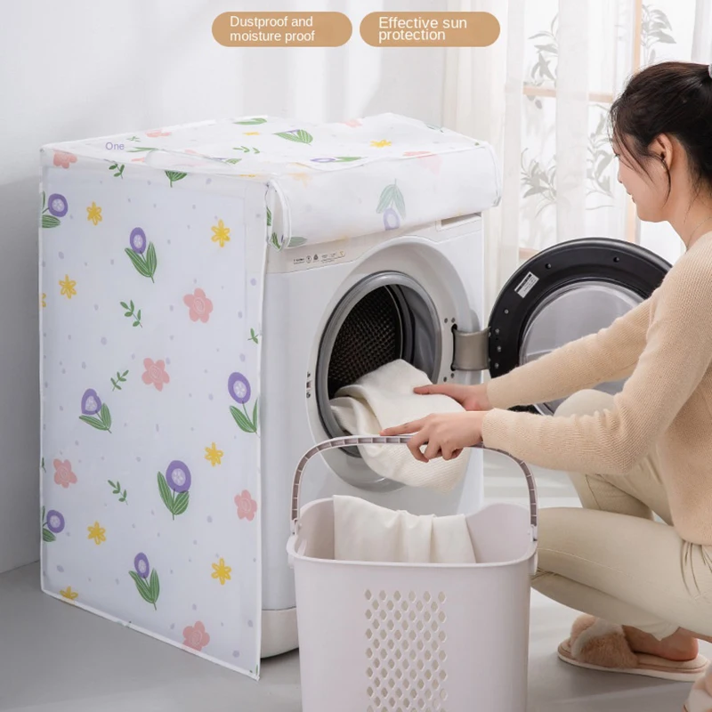 Drum Washer-dryer Cover Washing Machine Cover PEVA Zippers Waterproof Front Load Sunblock Laundry Print Coated Dust Cover Print