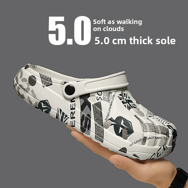 Men's Summer Outdoor Wear Anti-Slip Wear-Resistant Toe Cover Slippers Soft Bottom Beach Sandals Comfortable EVA Inner Material