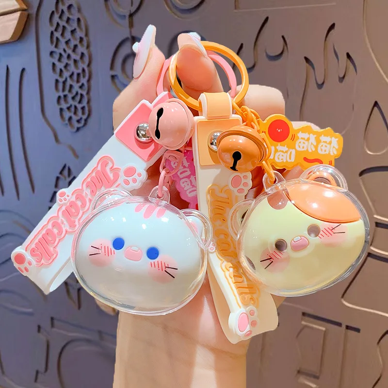 

Cute Kitty Head Keychain Cartoon Kawaii Acrylic Cat Jewelry Accessories Key Chain Women Couples Car Handbag Bell Pendant Keyring