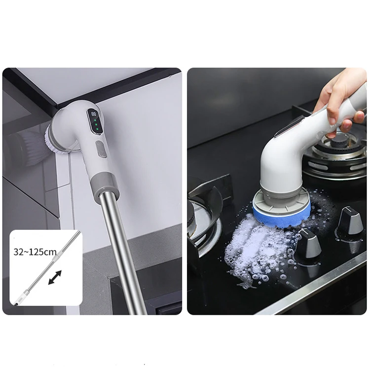 9-in-1 다기능 충전식 플라스틱 가정용 전동 청소 브러시 휴대용 접이식 디자인