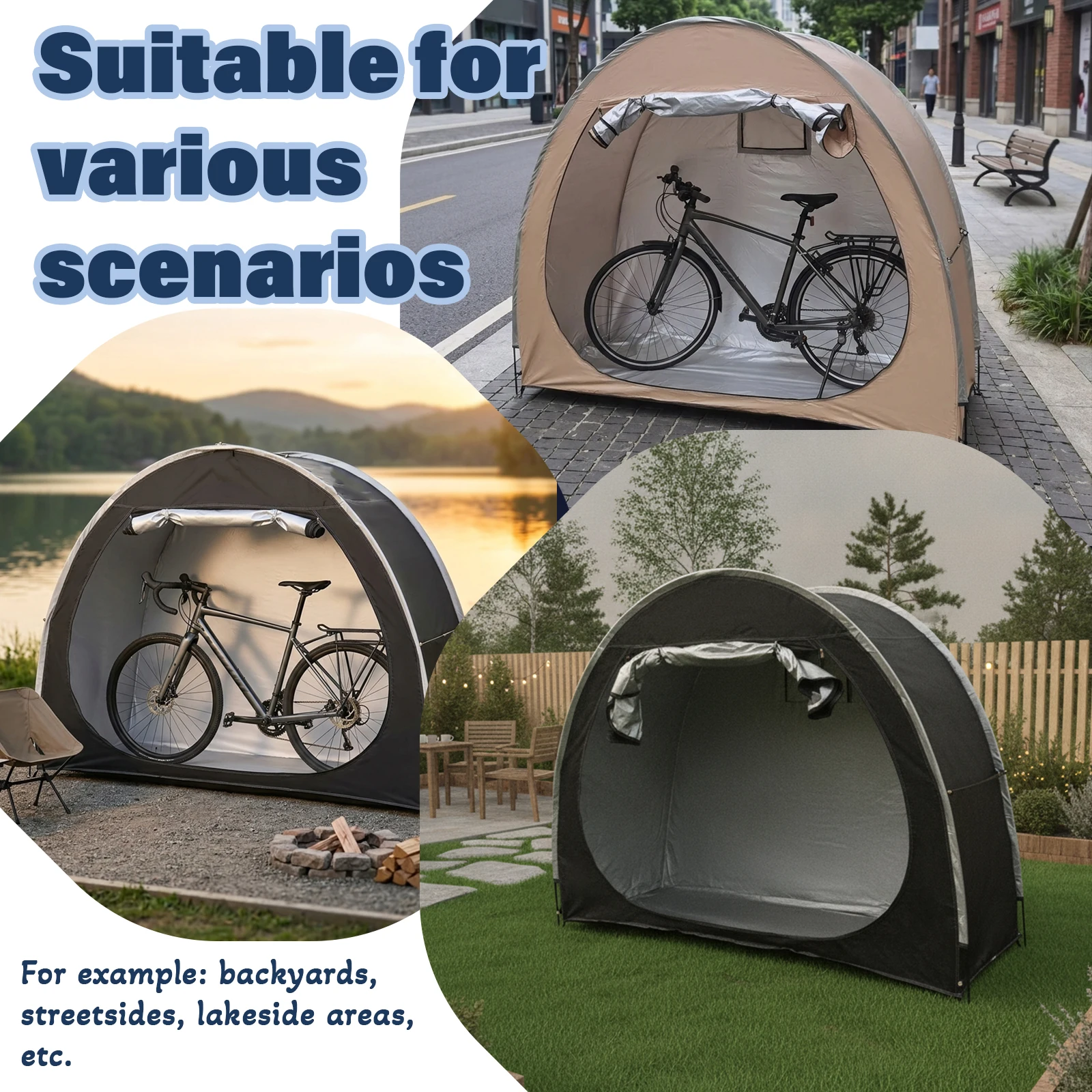 Multifunctional Pop Up Bike Shelter Tent Portable Silver Coated for Bicycle Motorcycle Tools Outdoor Backyard Storage