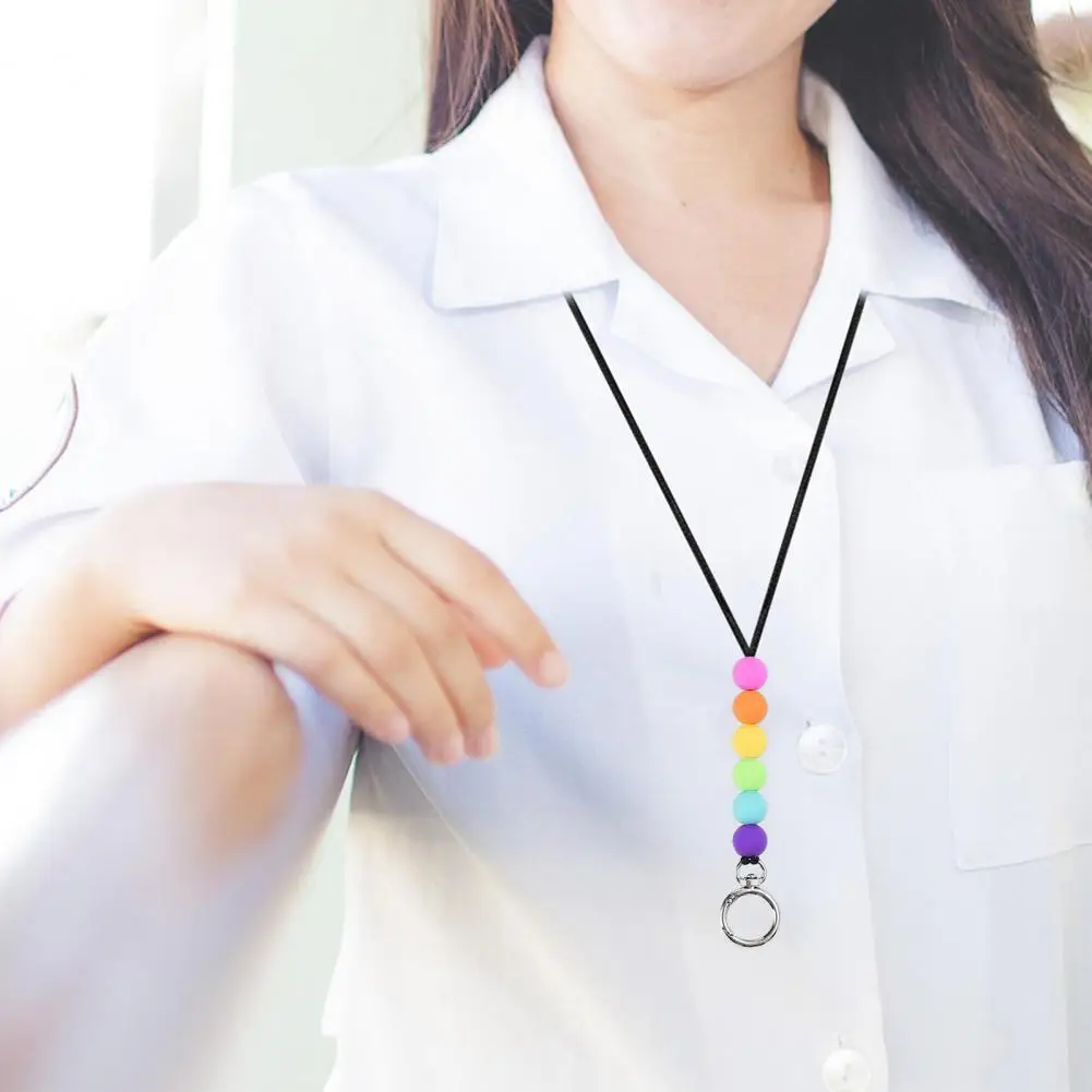 Keyring Lanyard Adjustable Beaded Lanyard with Keyring Rotatable Id Card Holder Stylish Functional Keychain Lanyard for Work