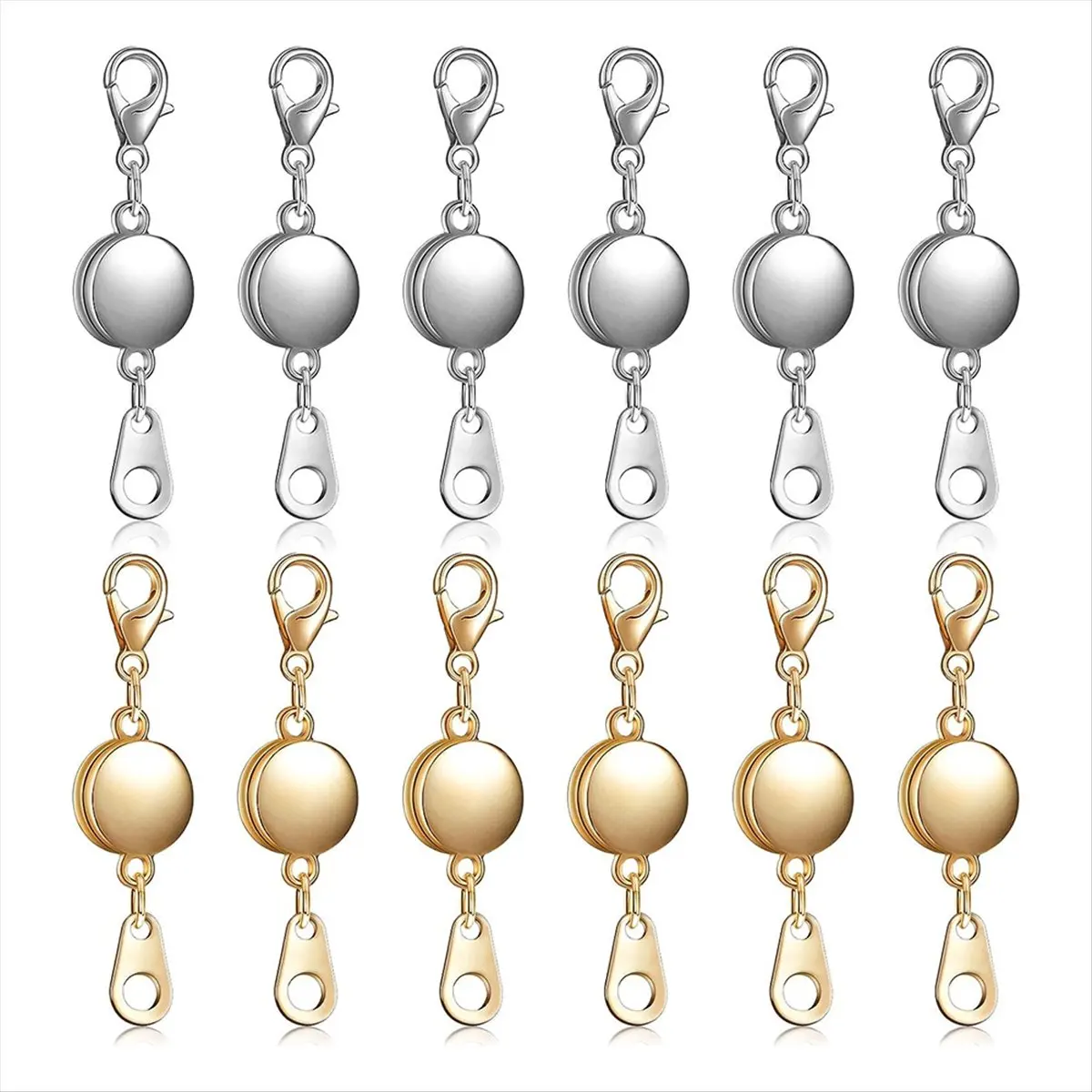 A24I 12 Pieces Locking Magnetic Jewelry Clasp Round Necklace Clasp Closures Bracelet Extender for Jewelry Making