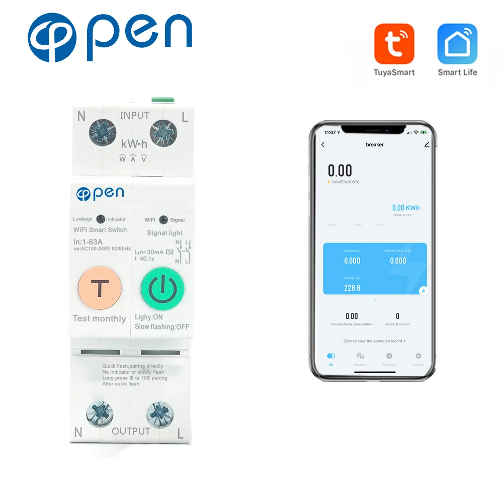 Open  2P 63A  WIFI Tuya Remote Control Energy Monitoring Smart Switch for Smart Home Tuya App