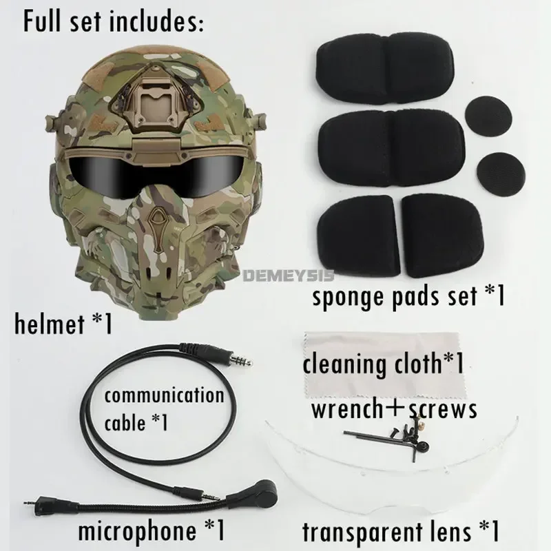 Casco da tiro con maschera Protezione completa Caschi da combattimento tattici Airsoft Cuffie integrate Protezione per la testa CS da tiro