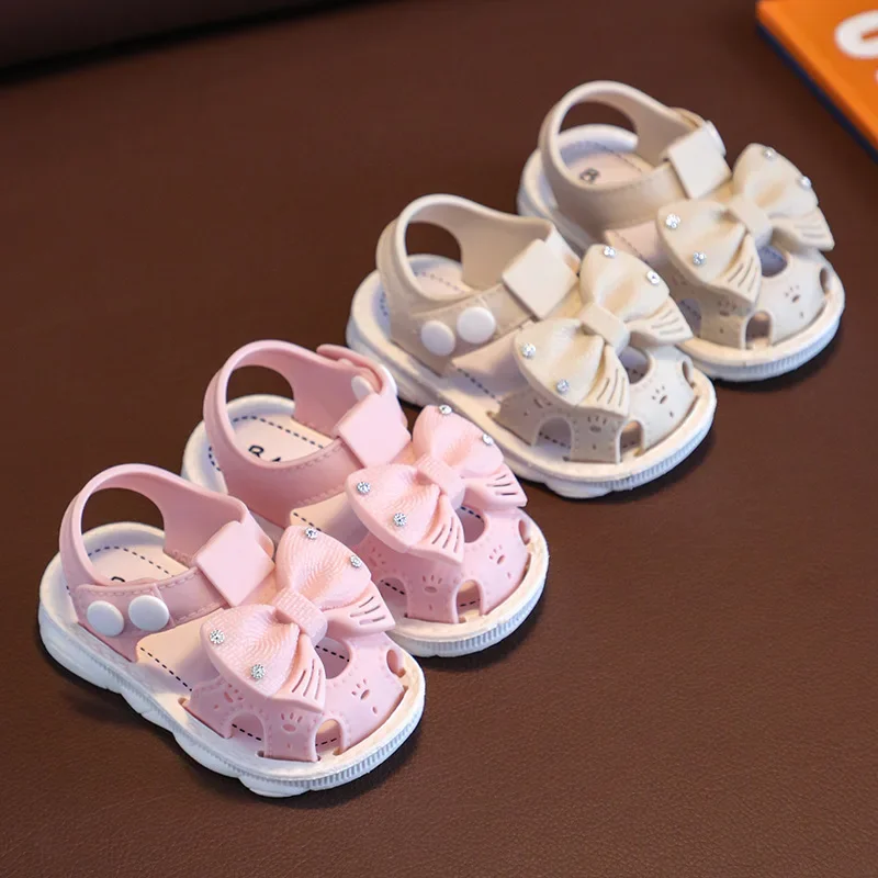 2024 Summer Baby Bow Girls Sandals Comfortable Soft Sole Kids Student Shoes Children Beach Sandals Cartoon Infant Toddler Shoes