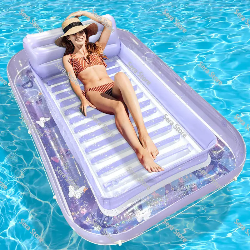 Large Thickened Inflatable Pool Float Water Floating Bed Sunbathing Tanning Lounge for Swimming Pool Entertainment