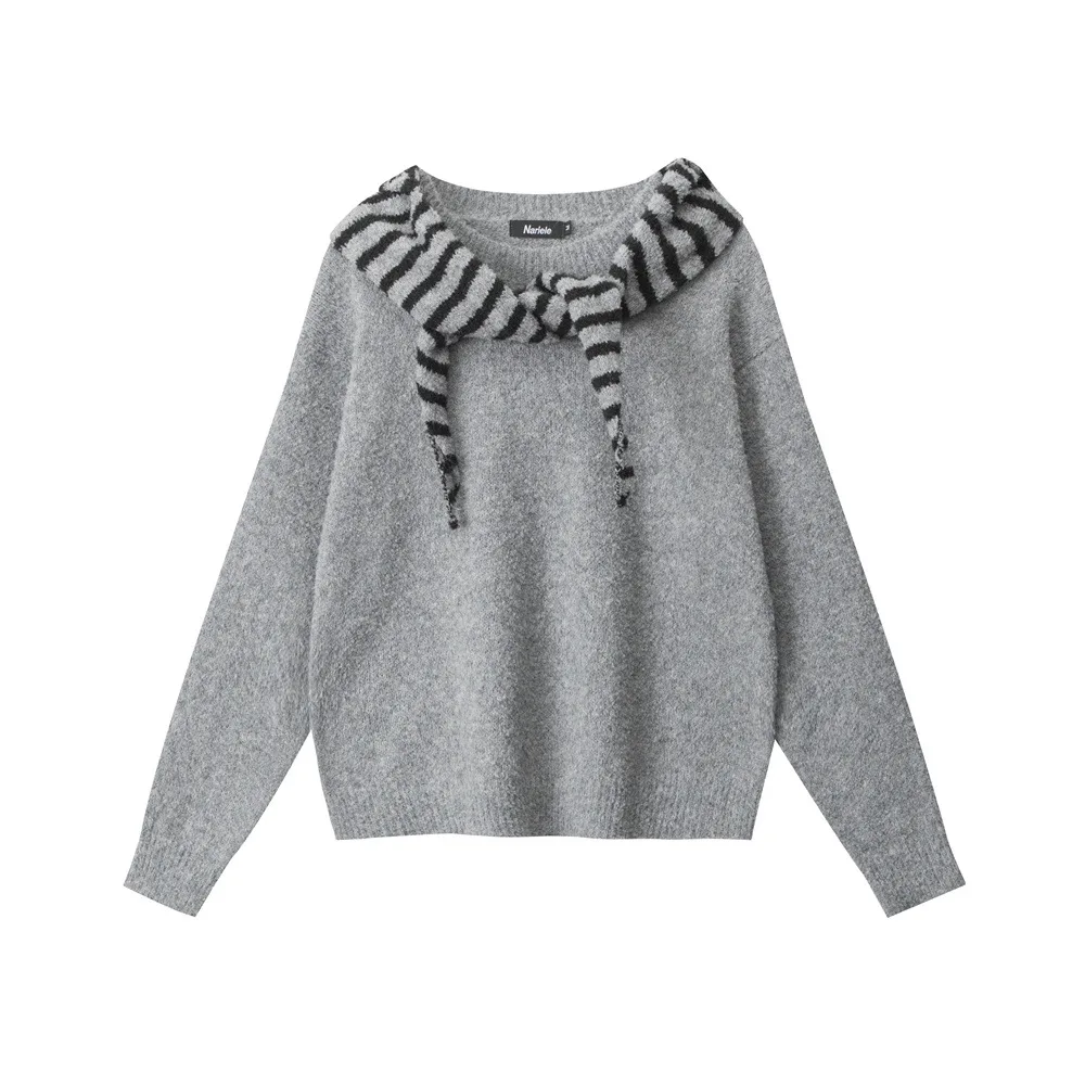 Maglione pullover coreano morbido ceroso girocollo da donna autunno e inverno semplice maglieria casual con cappuccio snood