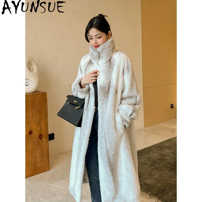 AYUNSUE نوعية جيدة معطف فرو المنك امرأة 2025 السيدات الشتاء معاطف وسترات طويلة فاخرة موضة ملابس امرأة Dames Winterjas #4