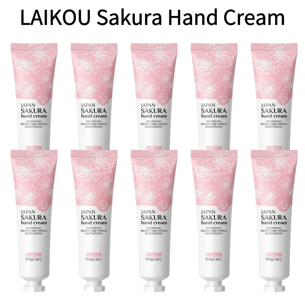 1/3/5 piezas LAIKOU Sakura Crema de Manos Hidratante y Nutritiva, Cuidado de la Piel Anti-Resequedad, Loción Refrescante para Manos, Restaura la Suavidad 30g