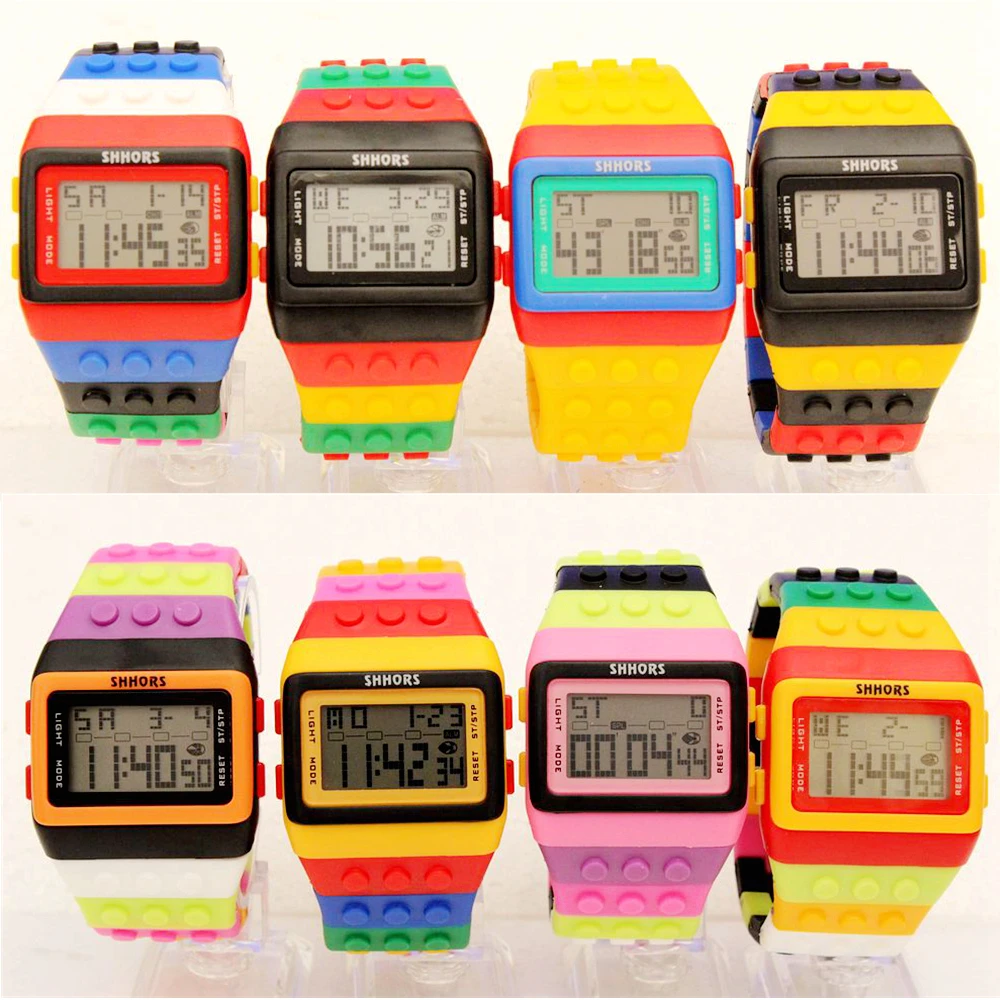 SHHORS Building Blocks Rainbow DIY Digital Electronic Women Mens Students Big Girls Boys Clock Alarm Sports Wrist Watches Gift