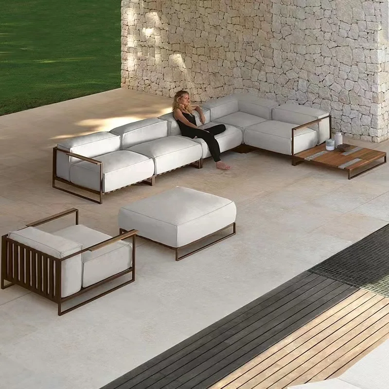 

Hotel Modern Sofa Set Garden Outdoor Furniture Aluminum Wood Patio Outdoor Couch Sectional Luxury Garden Sofa Set