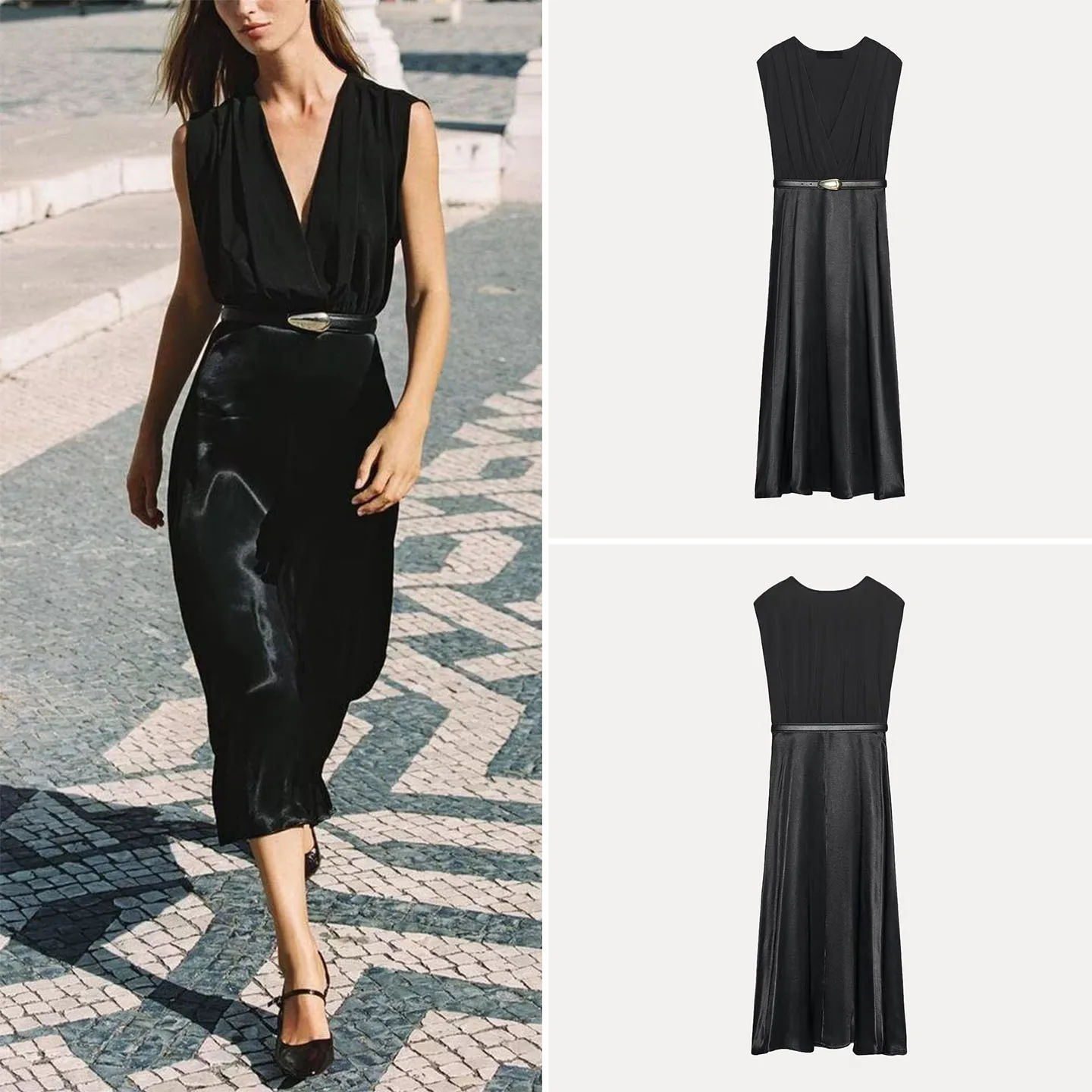 2025 automne nouveau Sle femmes Midi Dr avec ceinture conception d'épissure personnalisée décontracté dames Dr européen Sle