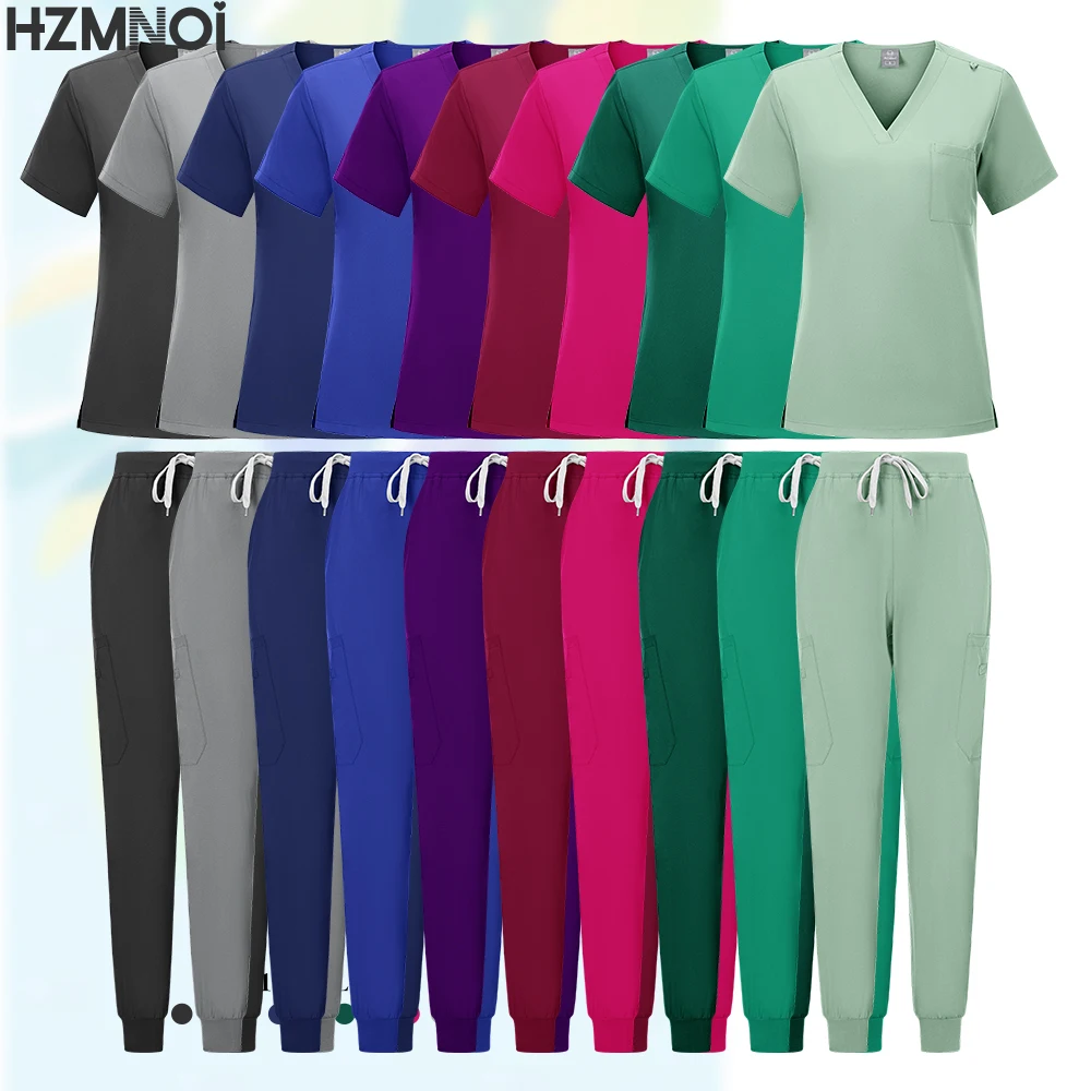 医師ナース手術服女性スクラブセット美容院作業服臨床スクラブトップ + パンツスパ看護チュニックスーツ