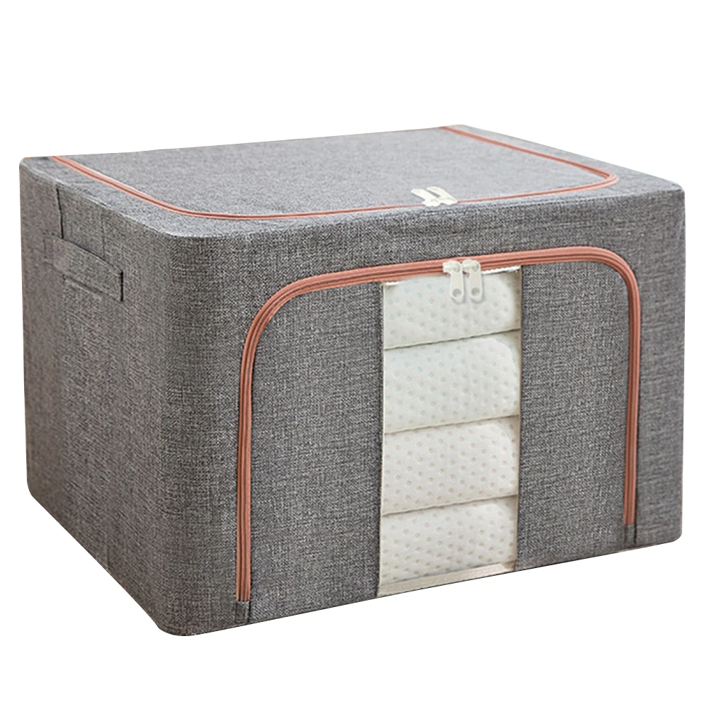 Stackable Storage Bag Linen Foldable Clothes Storage Box with Zipper Wardrobe Organizer Dustproof Storage Box for Duvets Clothes