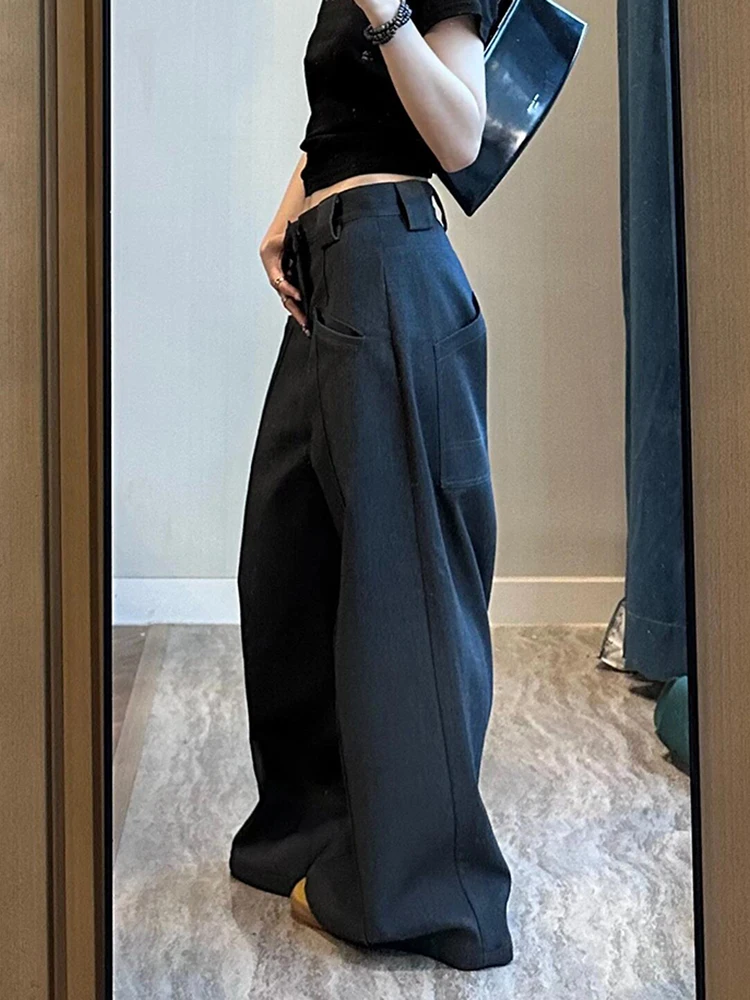 PBAP عادية عادي Pintuck بدلة واسعة السراويل النساء جيوب عالية الخصر مستقيم واسعة الساق ثنيات سراويل طويلة ملابس الصيف خمر #3