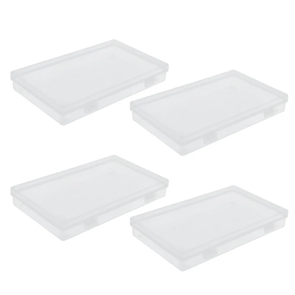 4pcs Transparent Transparent Plastic Box Flap Lid Durable Storage Container Stackable PP Clear Plastic Storage Office Supplies
