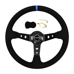 TIYPEOR 350mm suede steering wheel black deep 90mm steering wheel