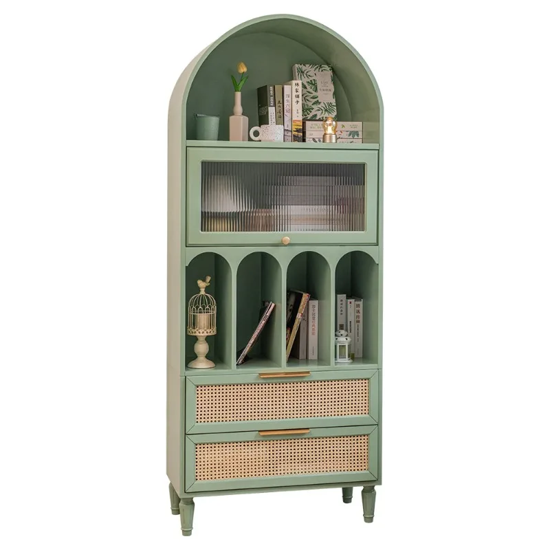 

American arched bookcase rattan bookshelf floor-to-ceiling sideboard