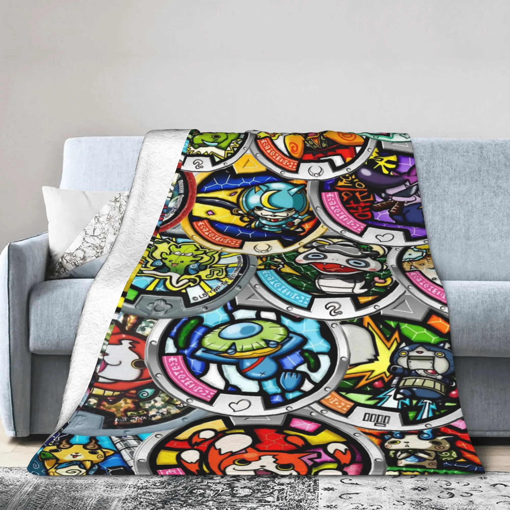 Yokai Watch Game Blanket Cover Flannel Jibanyan Shogunyan Lightweight Thin Throw Blanket for Outdoor Travel Bedspread
