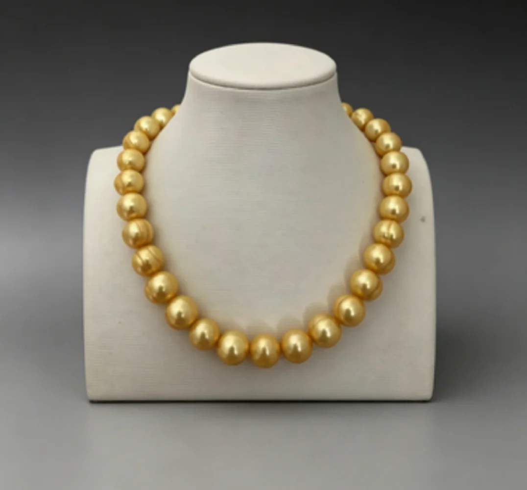 Simple and Elegant AAA11-12mm Natural South Sea Baroque Pearl Necklace 18 inch 14K-