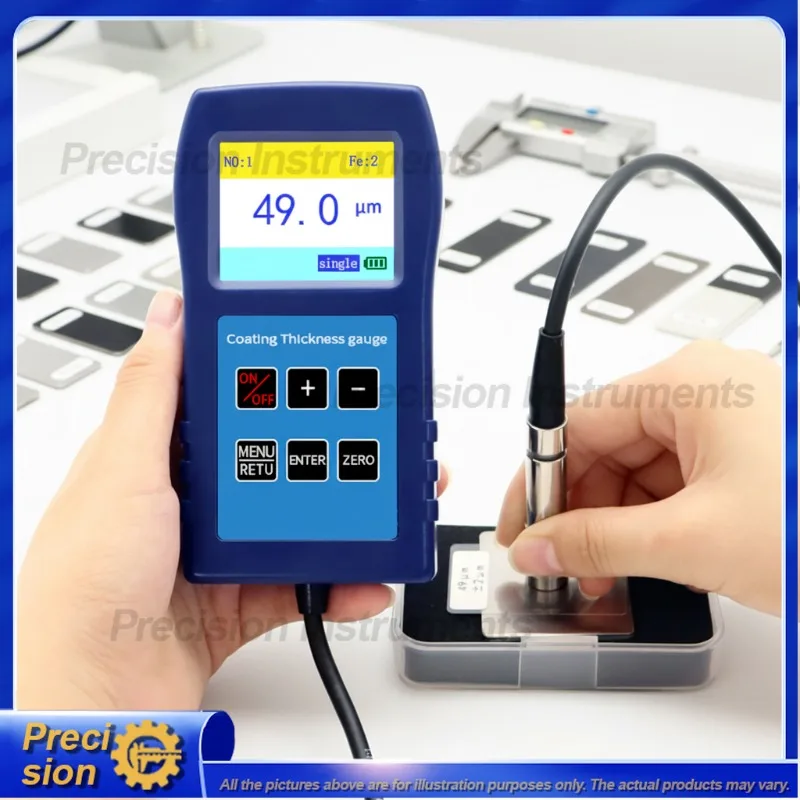 Digital Coating Thickness Gauge for Metal and Plastic Surfaces with 5mm Convex Radius Steel Probe Precision Thickness Meter